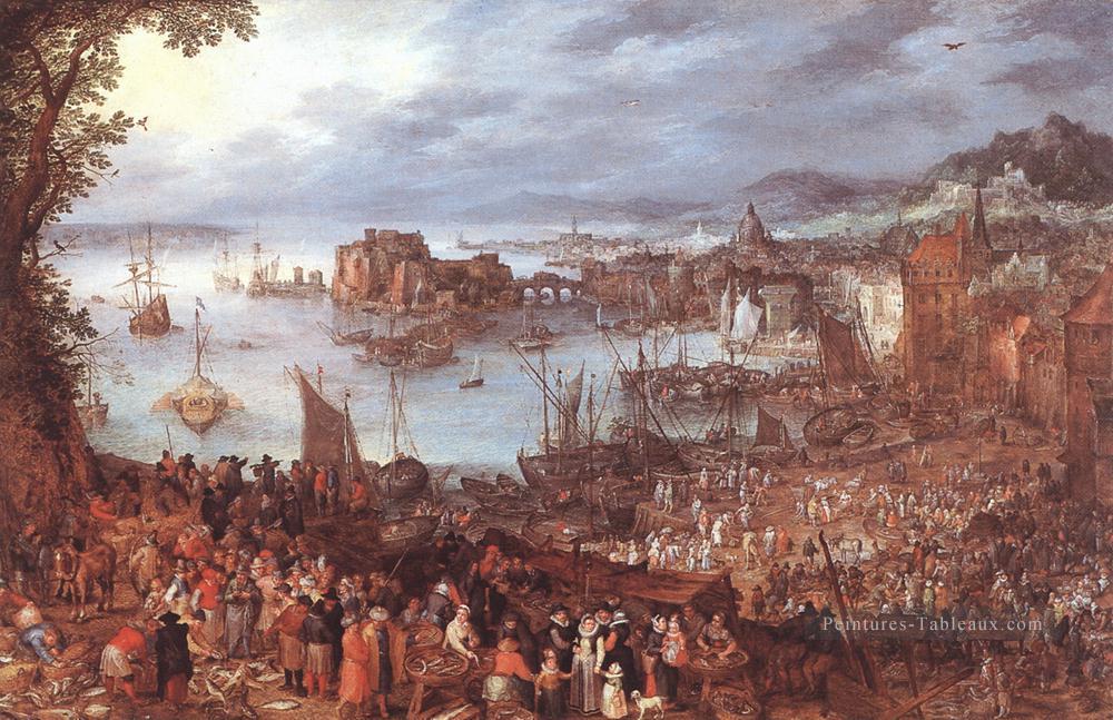 Grand marché aux poissons Flamand Jan Brueghel l’Ancien Peintures à l'huile